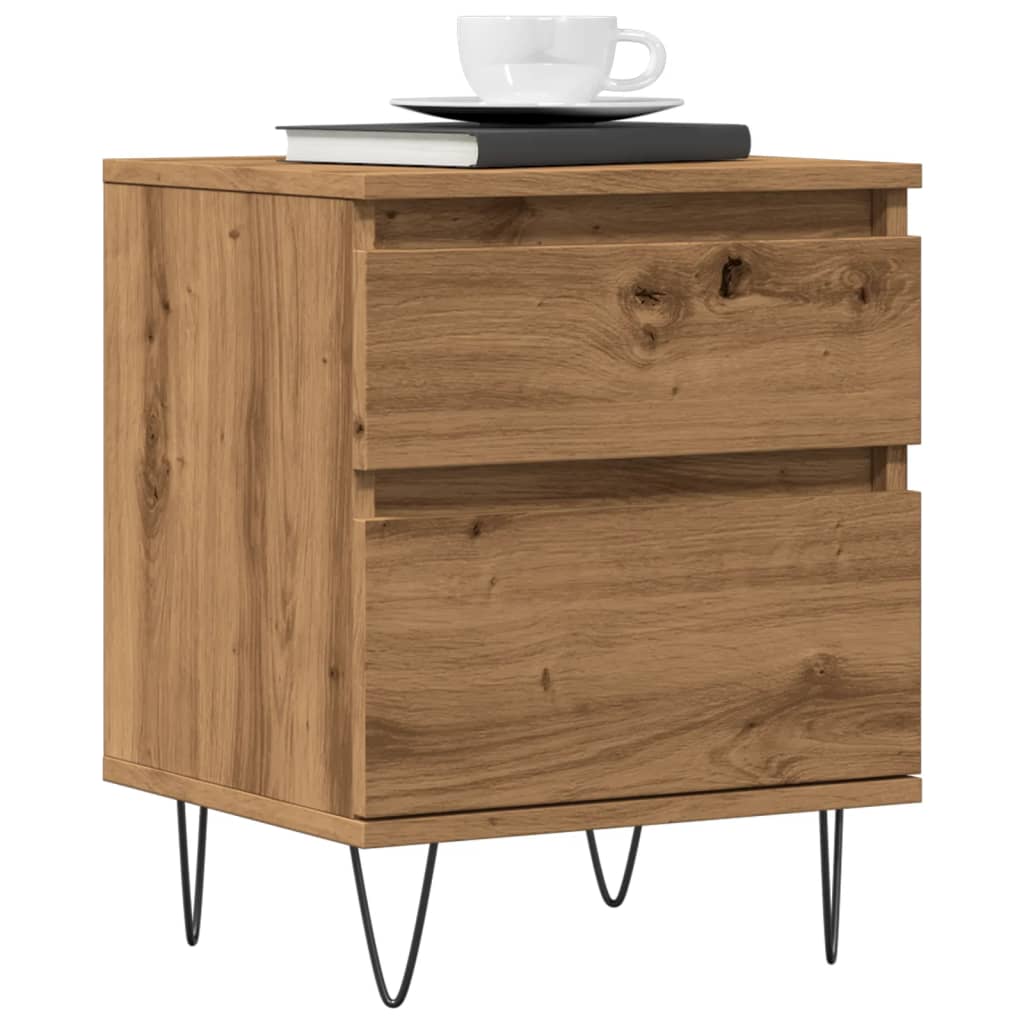 Comodini 2pz Rovere Artigianale 40x35x50 cm Legno Multistrato