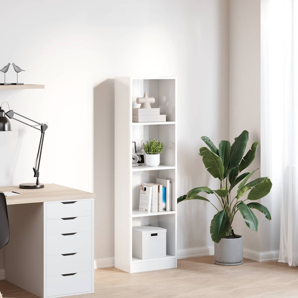 Libreria Bianco Lucido 40x24x143 cm in Legno Multistrato