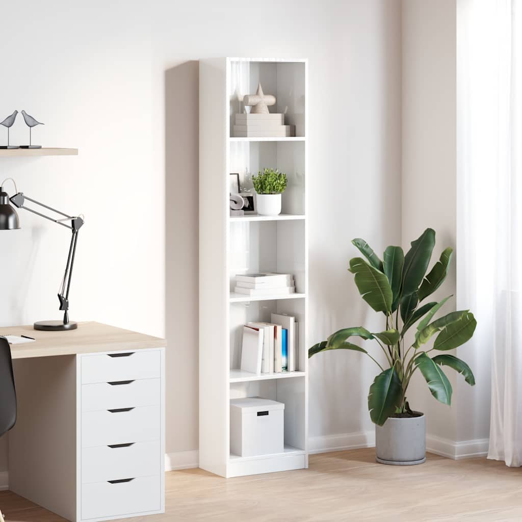 Libreria Bianco Lucido 40x24x176 cm in Legno Multistrato