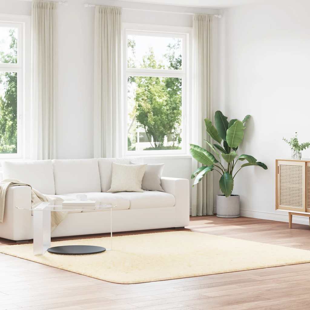 Tappeto Shaggy a Pelo Lungo NAVARRA Crema 240x240 cm poliestere