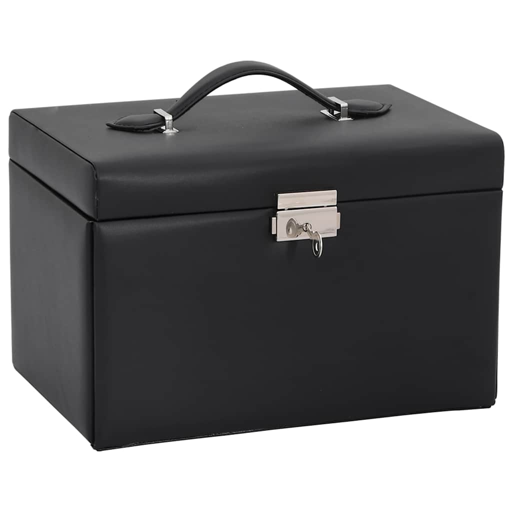Portagioie a 3 Strati con Specchio Bloccabile Nero 26x18x17,5cm