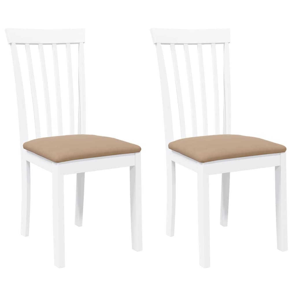 Sedie da Pranzo con Cuscini 2 pz Bianco Legno Massello di Hevea