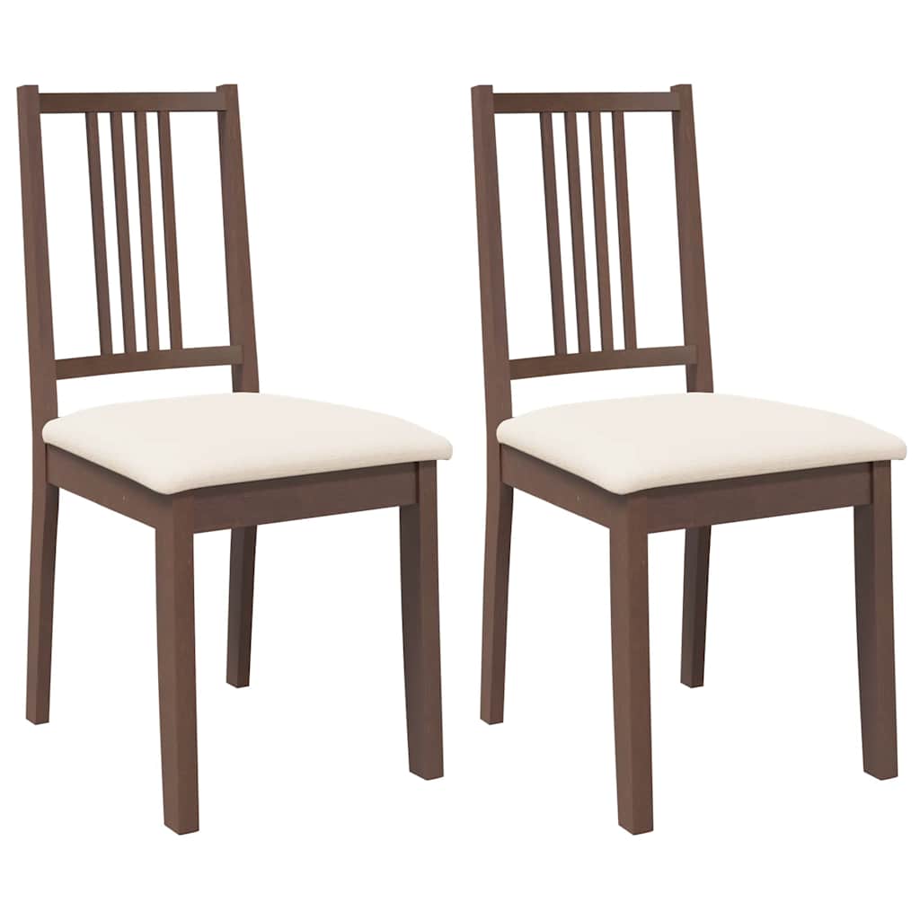 Sedie da Pranzo con Cuscini 2pz Marrone Legno Massello di Hevea
