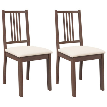 Sedie da Pranzo con Cuscini 2pz Marrone Legno Massello di Hevea