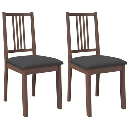 Sedie da Pranzo con Cuscini 2pz Marrone Legno Massello di Hevea