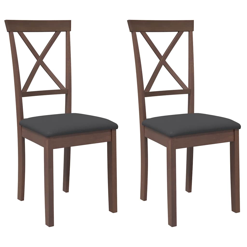 Sedie da Pranzo con Cuscini 2pz Marrone Legno Massello di Hevea