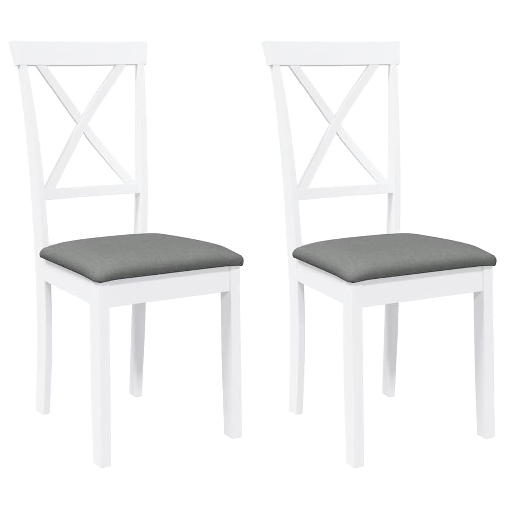 Sedie da Pranzo con Cuscini 2 pz Bianco Legno Massello di Hevea