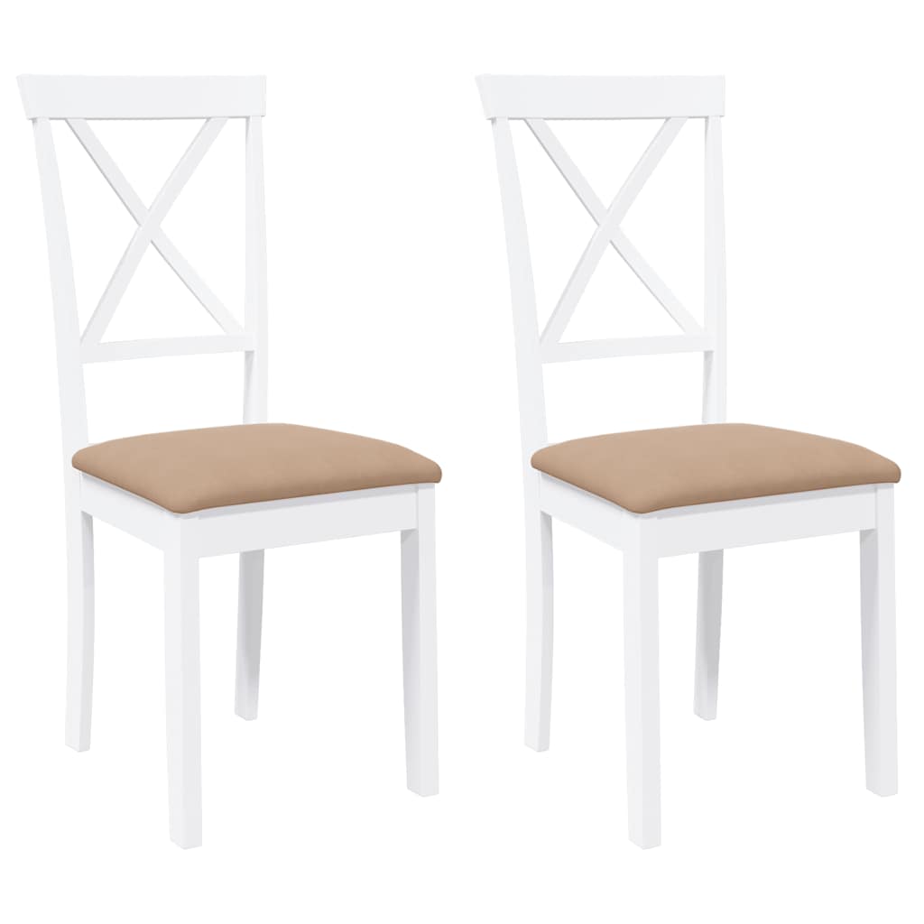 Sedie da Pranzo con Cuscini 2 pz Bianco Legno Massello di Hevea