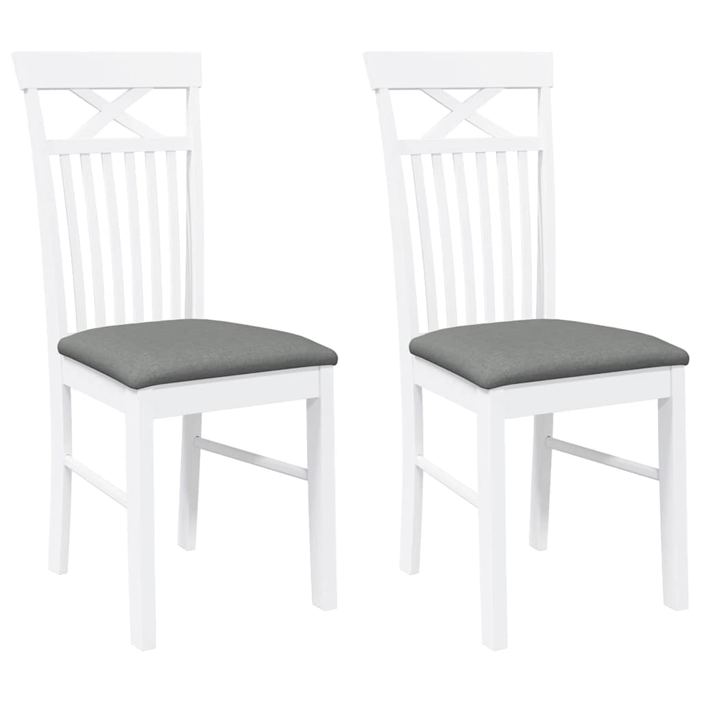 Sedie da Pranzo con Cuscini 2 pz Bianco Legno Massello di Hevea