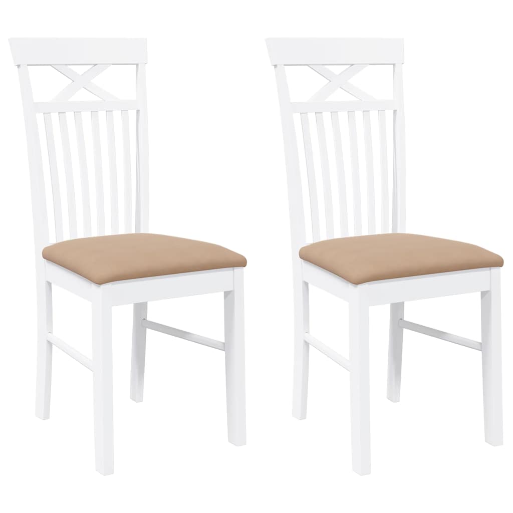 Sedie da Pranzo con Cuscini 2 pz Bianco Legno Massello di Hevea