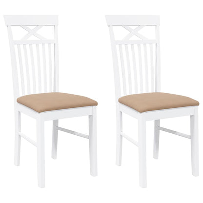 Sedie da Pranzo con Cuscini 2 pz Bianco Legno Massello di Hevea