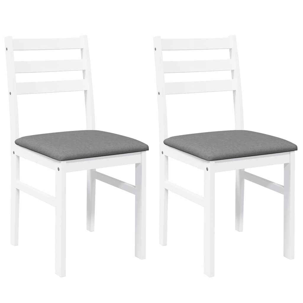 Sedie da Pranzo con Cuscini 2 pz Bianco Legno Massello di Hevea
