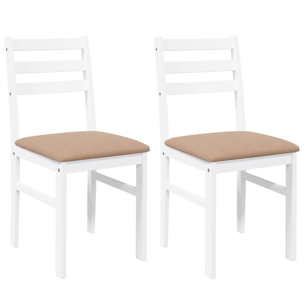 Sedie da Pranzo con Cuscini 2 pz Bianco Legno Massello di Hevea