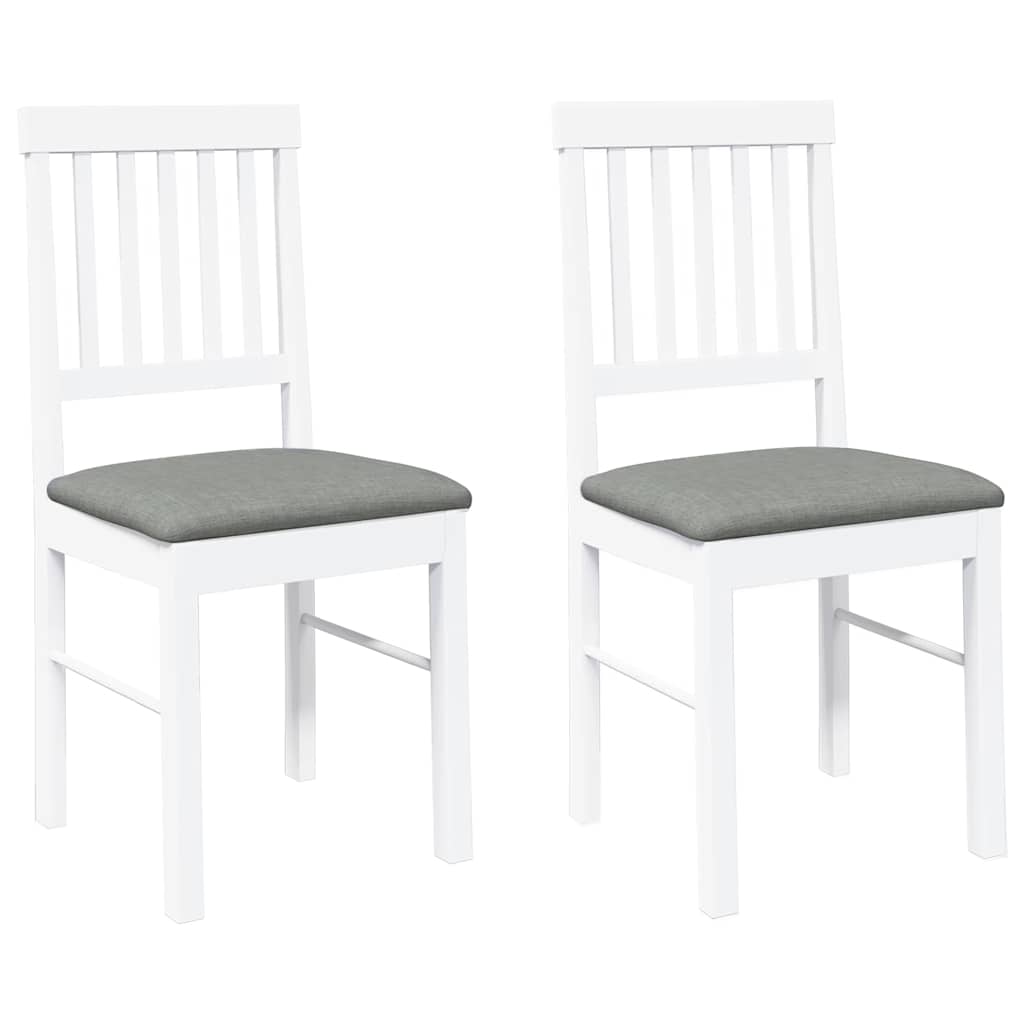Sedie da Pranzo con Cuscini 2 pz Bianco Legno Massello di Hevea