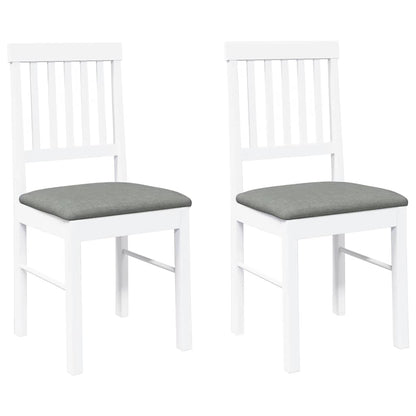 Sedie da Pranzo con Cuscini 2 pz Bianco Legno Massello di Hevea
