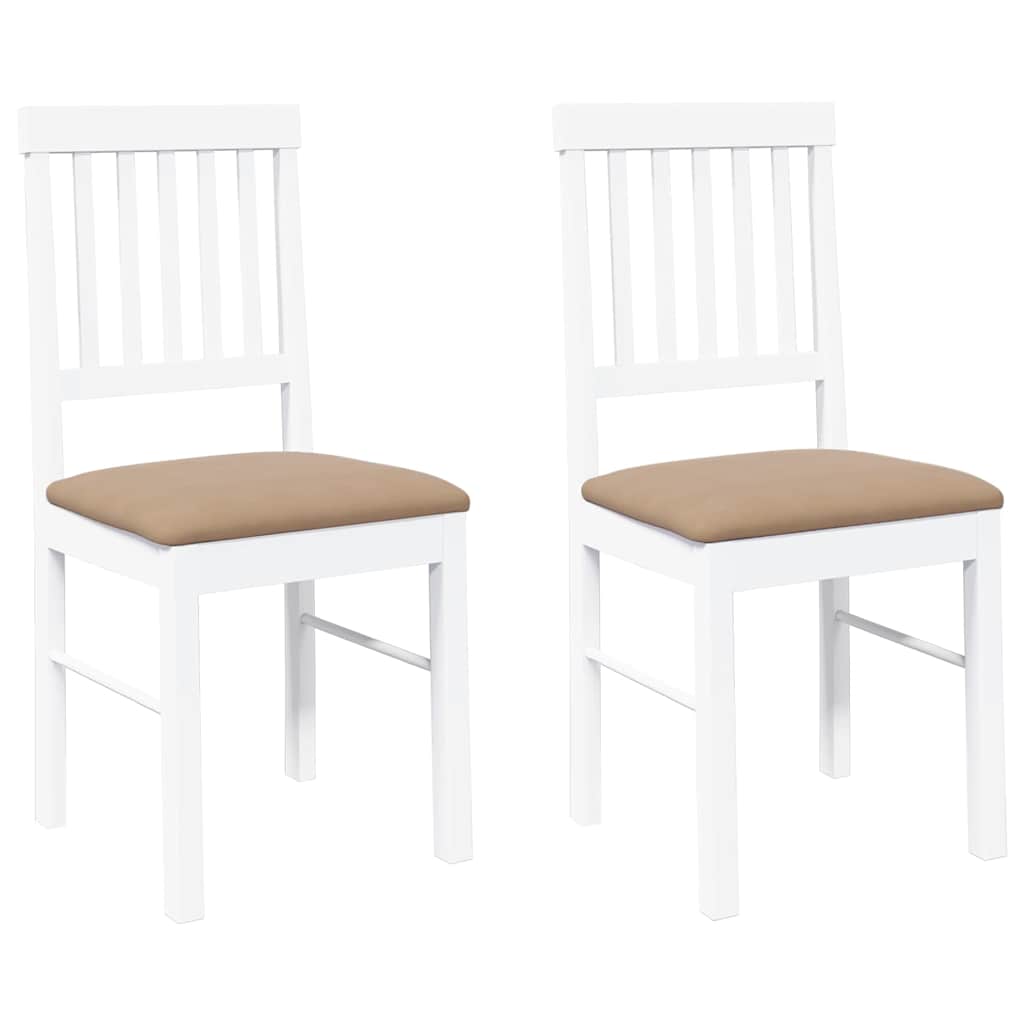 Sedie da Pranzo con Cuscini 2 pz Bianco Legno Massello di Hevea
