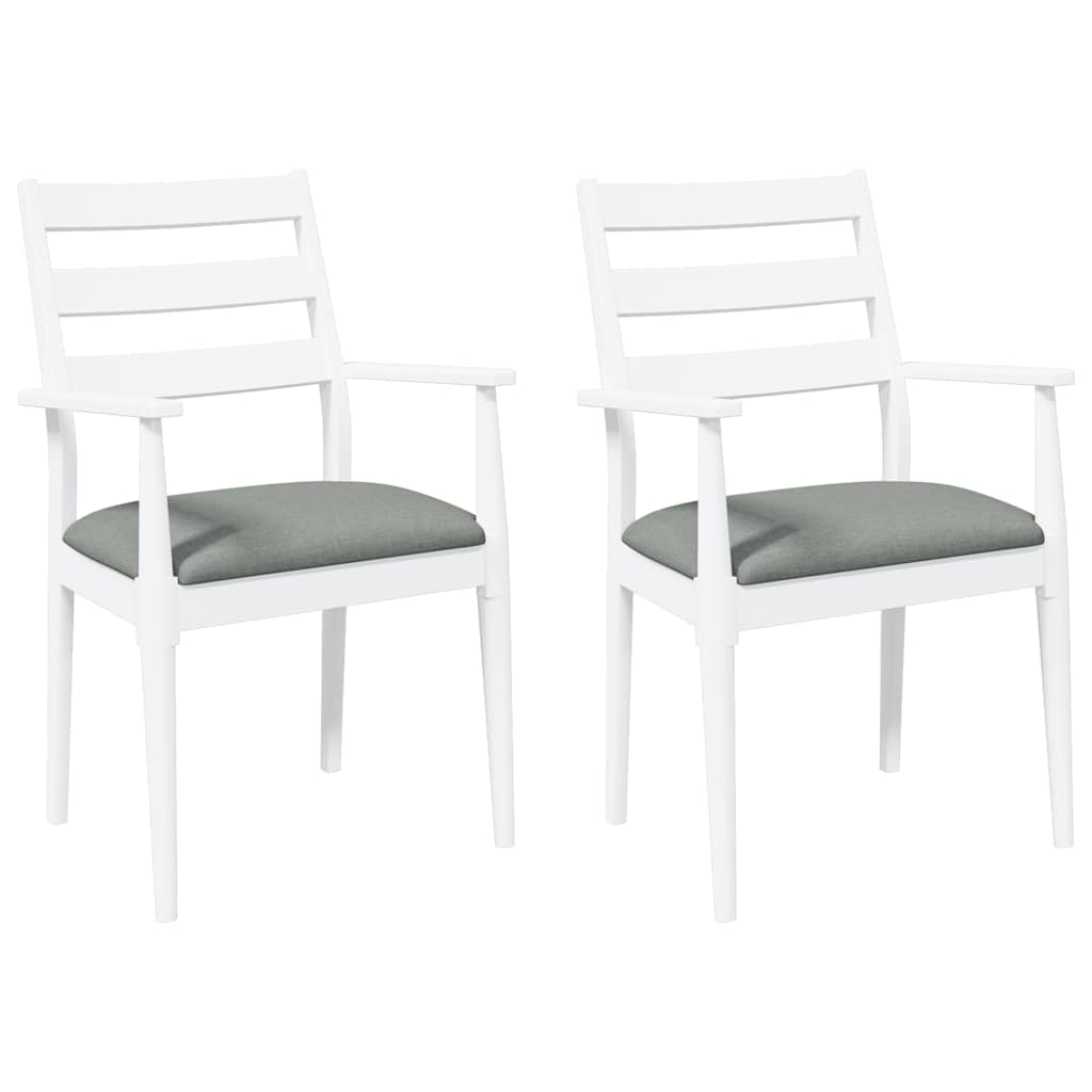 Sedie da Pranzo con Cuscini 2 pz Bianco Legno Massello di Hevea