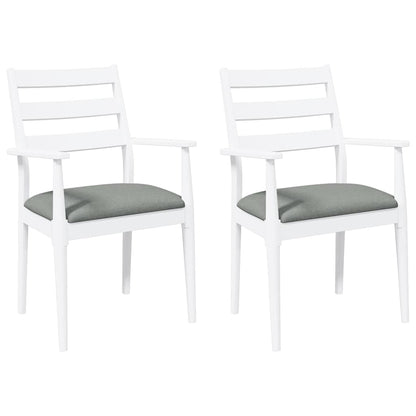 Sedie da Pranzo con Cuscini 2 pz Bianco Legno Massello di Hevea