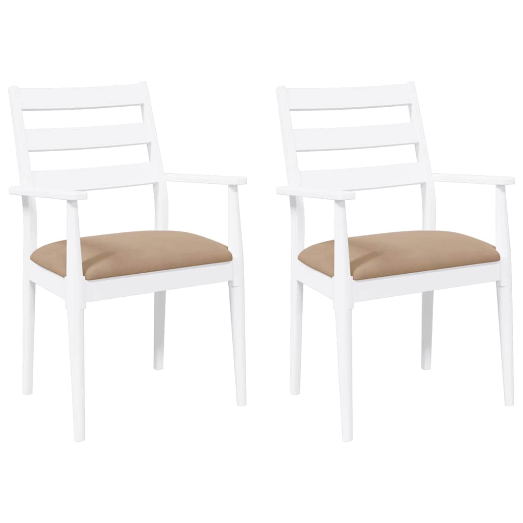 Sedie da Pranzo con Cuscini 2 pz Bianco Legno Massello di Hevea