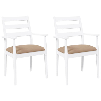Sedie da Pranzo con Cuscini 2 pz Bianco Legno Massello di Hevea
