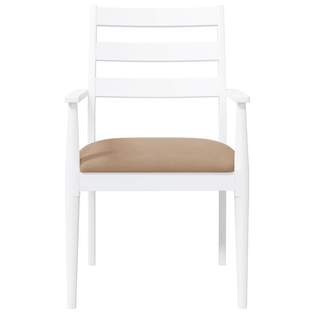 Sedie da Pranzo con Cuscini 2 pz Bianco Legno Massello di Hevea