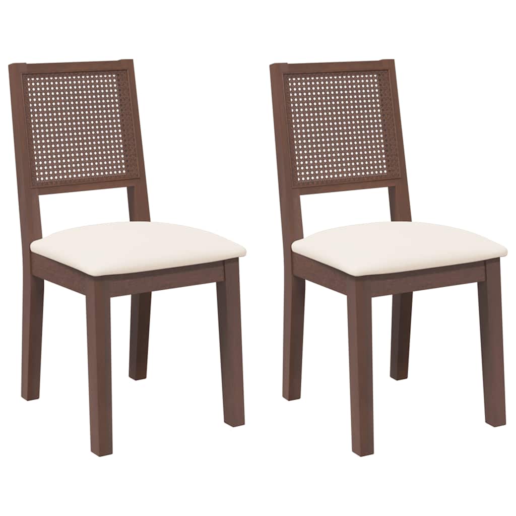 Sedie da Pranzo con Cuscini 2pz Marrone Legno Massello di Hevea