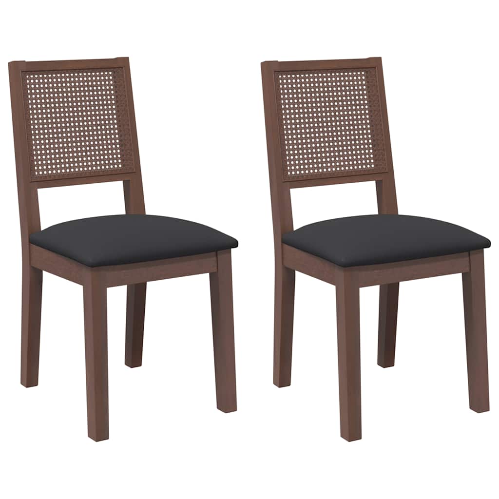 Sedie da Pranzo con Cuscini 2pz Marrone Legno Massello di Hevea