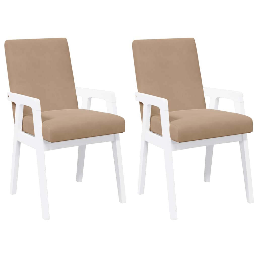 Sedie da Pranzo con Cuscini 2 pz Bianco Legno Massello di Hevea