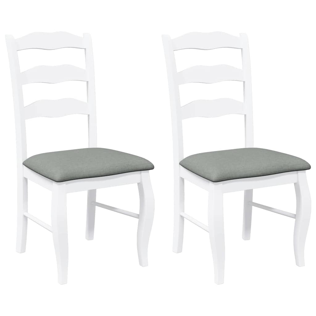 Sedie da Pranzo con Cuscini 2 pz Bianco Legno Massello di Hevea
