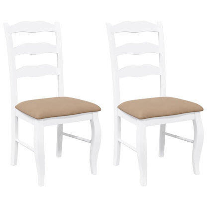 Sedie da Pranzo con Cuscini 2 pz Bianco Legno Massello di Hevea