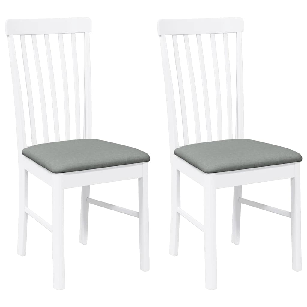 Sedie da Pranzo con Cuscini 2 pz Bianco Legno Massello di Hevea