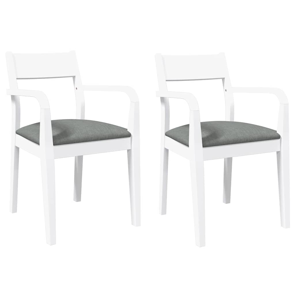 Sedie da Pranzo con Cuscini 2 pz Bianco Legno Massello di Hevea