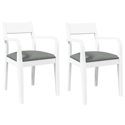 Sedie da Pranzo con Cuscini 2 pz Bianco Legno Massello di Hevea