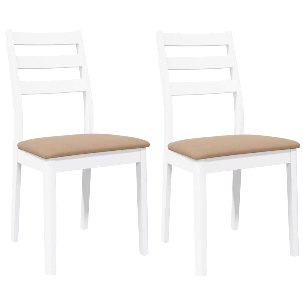 Sedie da Pranzo con Cuscini 2 pz Bianco Legno Massello di Hevea