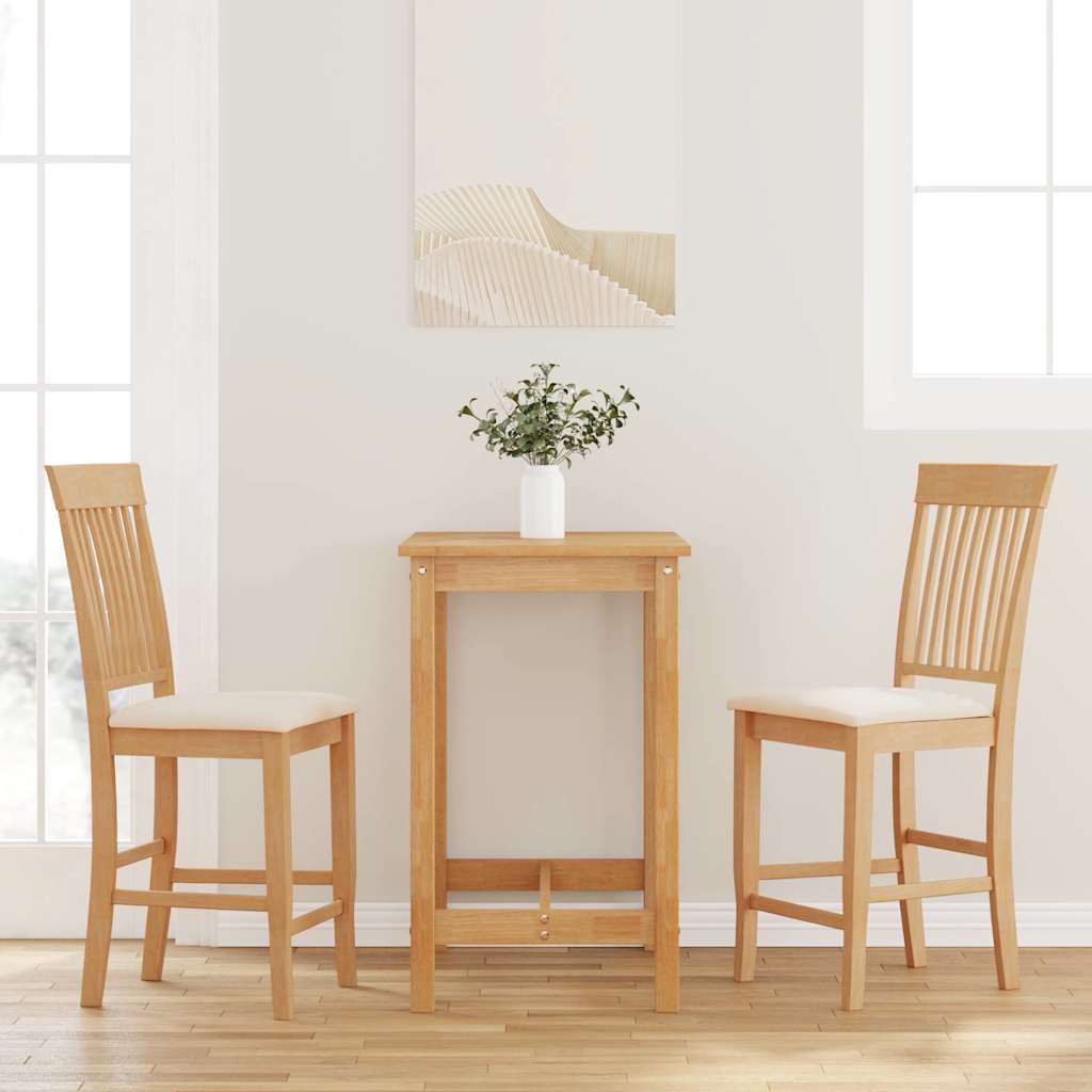 Sgabelli da Bar con Cuscini 2pz Naturale Legno Massello Hevea