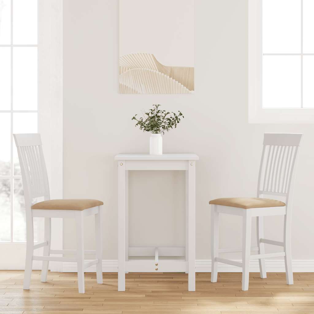 Sgabelli da Bar con Cuscini 2 pz Bianco Legno Massello di Hevea