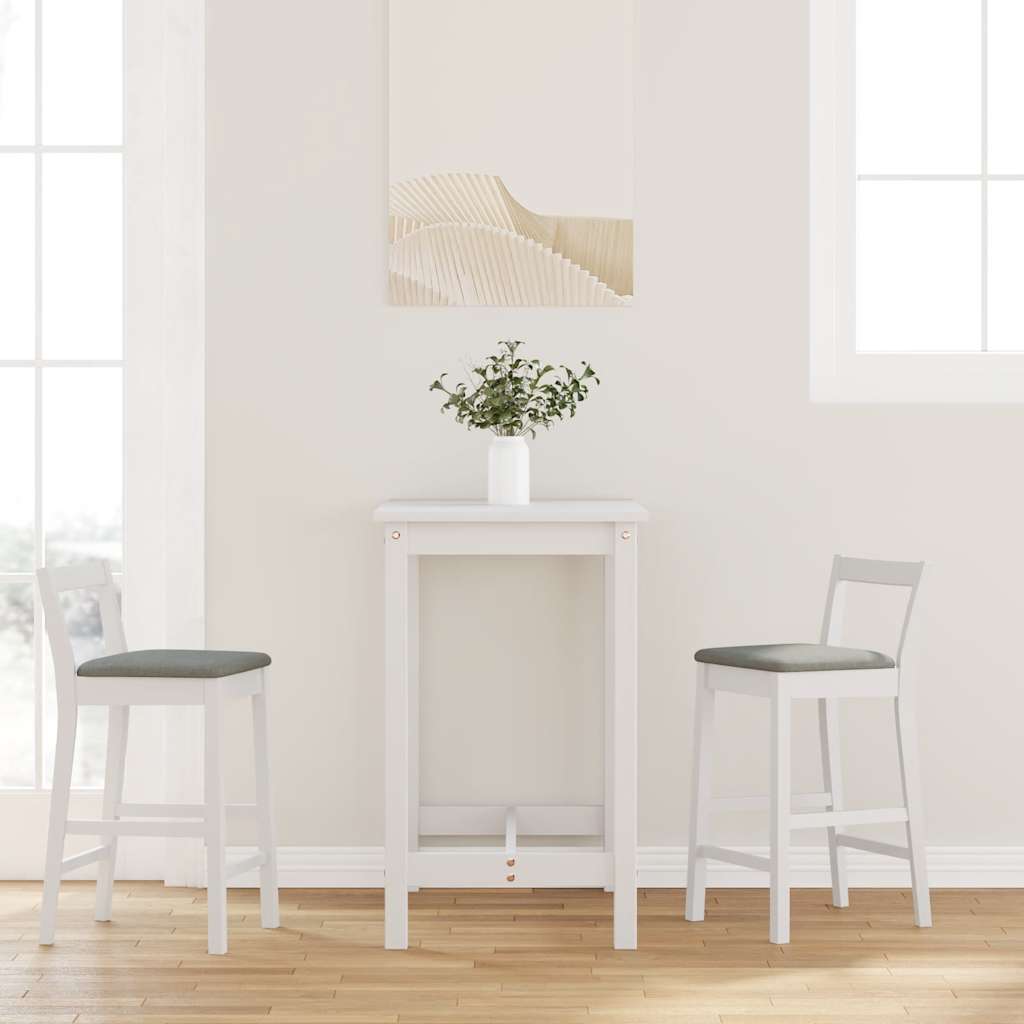 Sgabelli da Bar con Cuscini 2 pz Bianco Legno Massello di Hevea