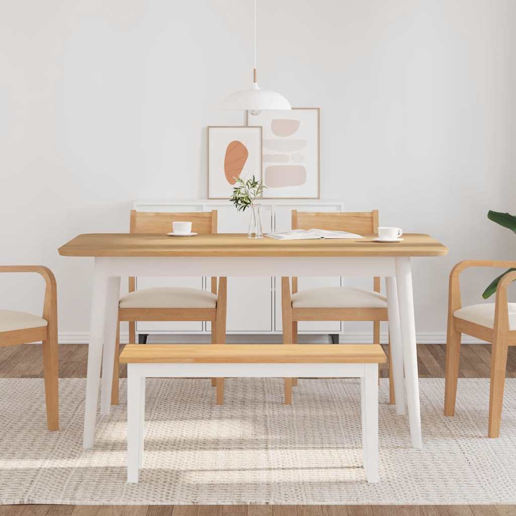 Panca 90 cm Bianco in Legno Massello di Hevea