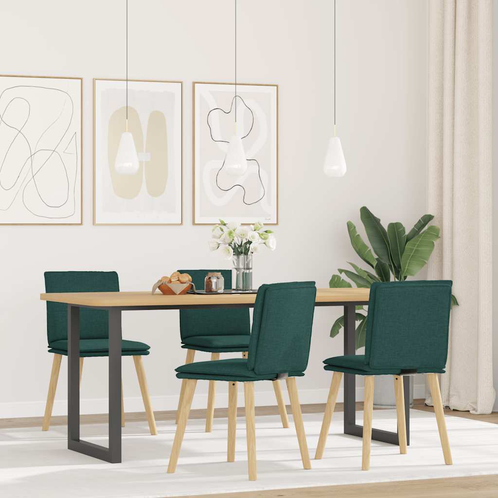 Sedie da Pranzo 4 pz in Tessuto Verde Scuro