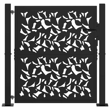 Cancello Giardino Nero 105x106 cm in Acciaio Design a Foglia