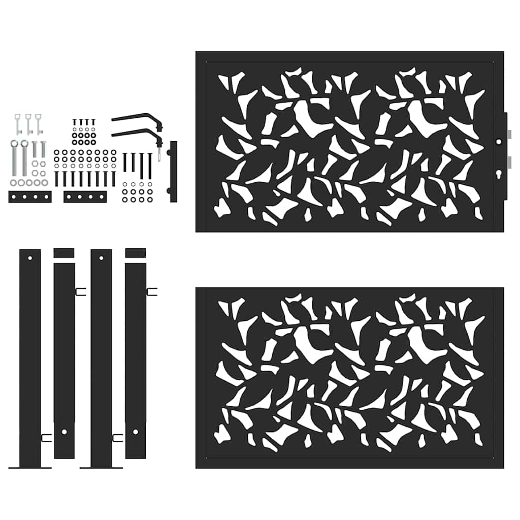 Cancello Giardino Nero 105x106 cm in Acciaio Design a Foglia