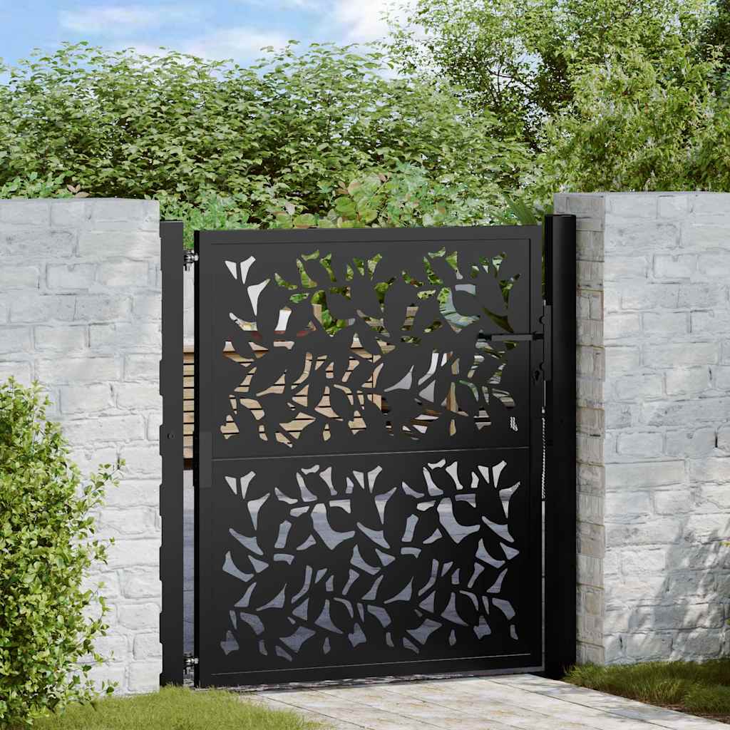 Cancello Giardino Nero 105x106 cm in Acciaio Design a Foglia