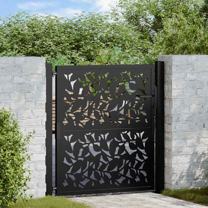 Cancello Giardino Nero 105x106 cm in Acciaio Design a Foglia