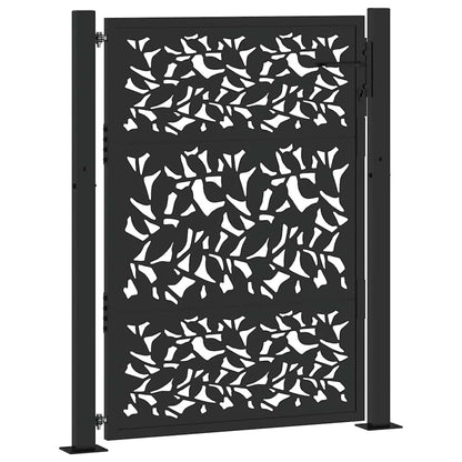 Cancello Giardino Nero 105x130 cm in Acciaio Design a Foglia