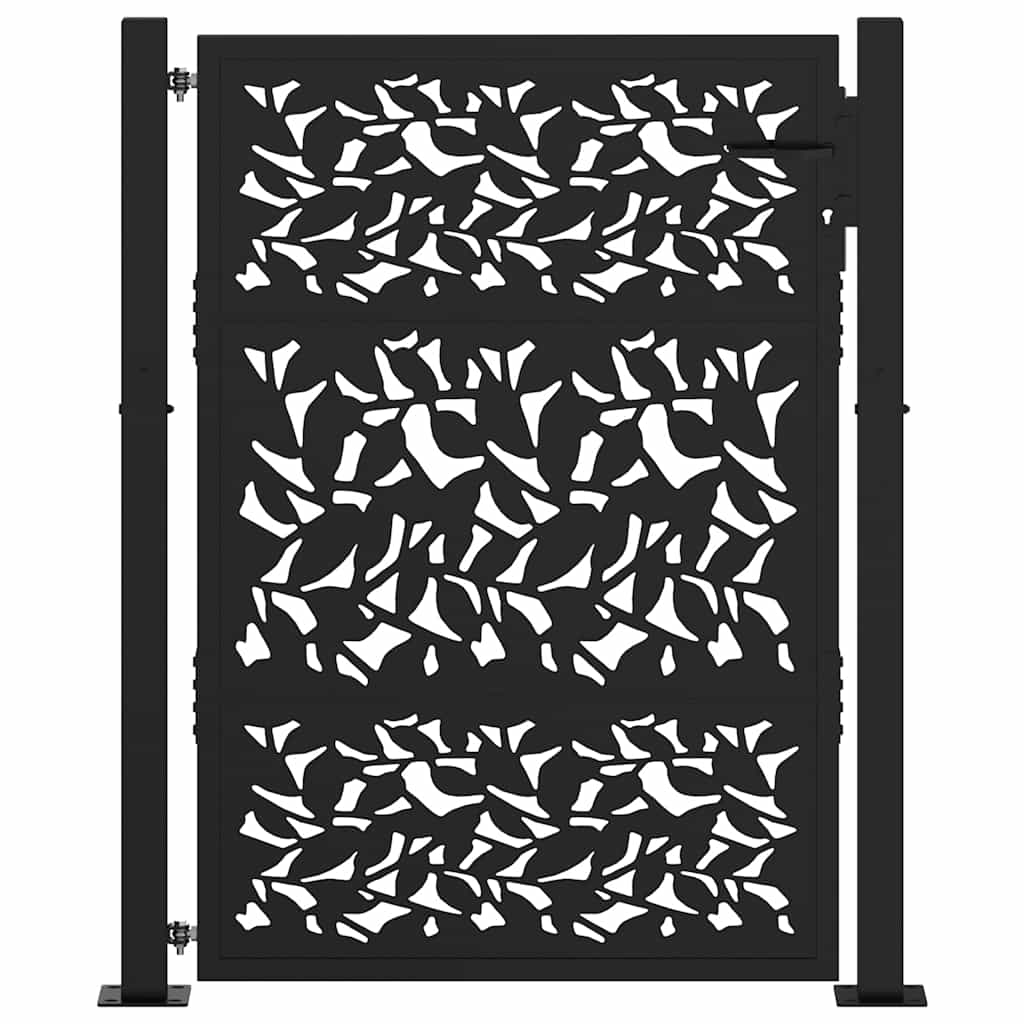 Cancello Giardino Nero 105x130 cm in Acciaio Design a Foglia