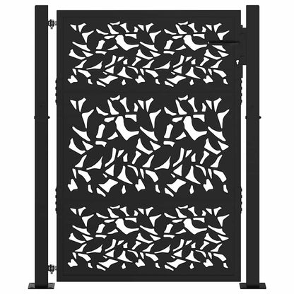Cancello Giardino Nero 105x130 cm in Acciaio Design a Foglia