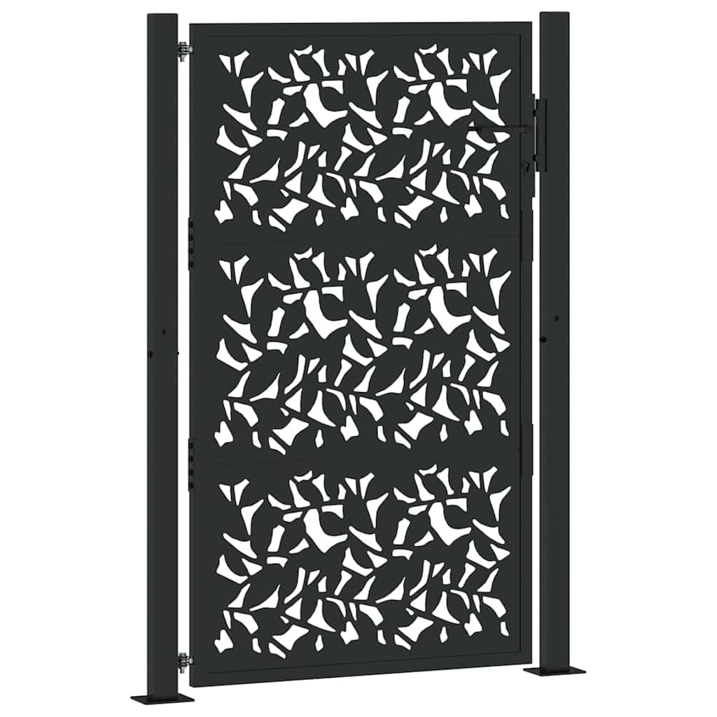 Cancello Giardino Nero 105x155 cm in Acciaio Design a Foglia