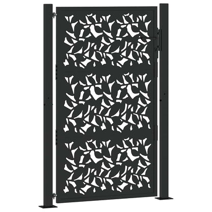 Cancello Giardino Nero 105x155 cm in Acciaio Design a Foglia