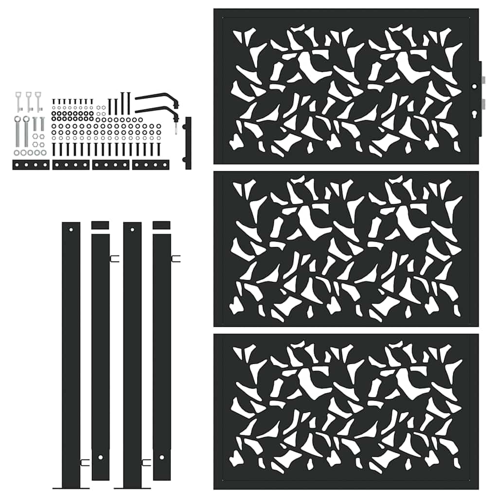 Cancello Giardino Nero 105x155 cm in Acciaio Design a Foglia