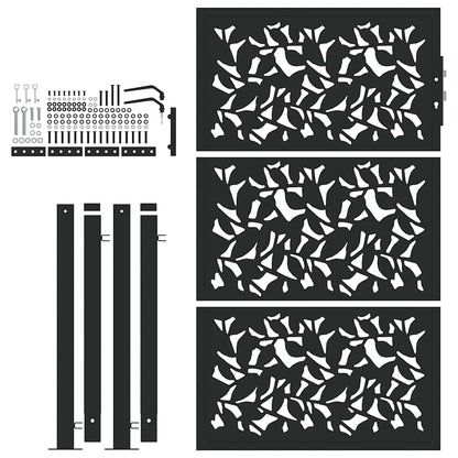 Cancello Giardino Nero 105x155 cm in Acciaio Design a Foglia